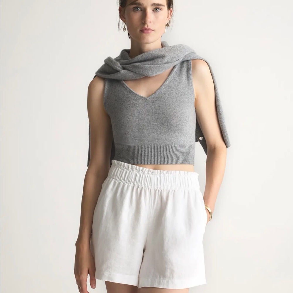 Quince High Waist White Linen Shorts